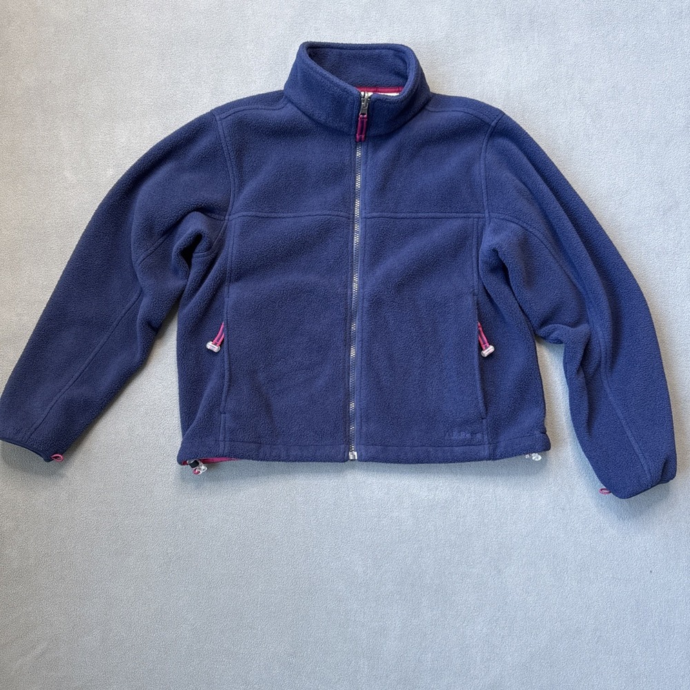 VTG LL Bean Fleece Jacket Womens‎ Petite Small Navy Full Zip Polartec Boxy Cozy